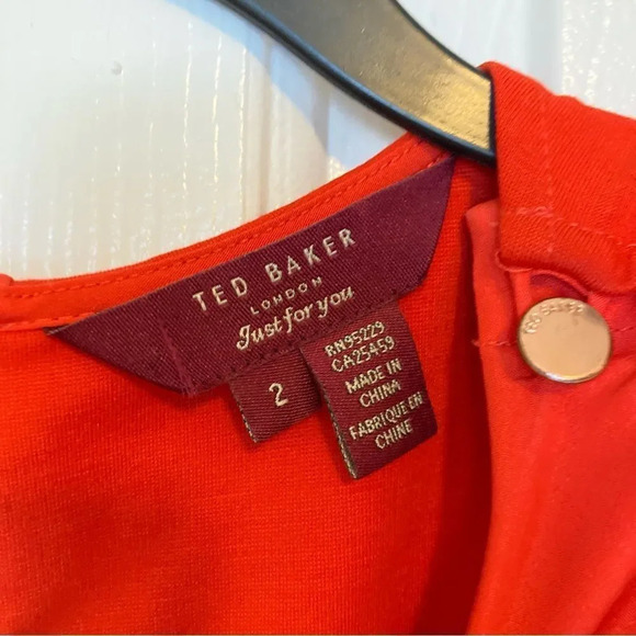 TED BAKER Red Orange Asymmetric Dress Size 2 US Size 6 - Picture 5 of 7